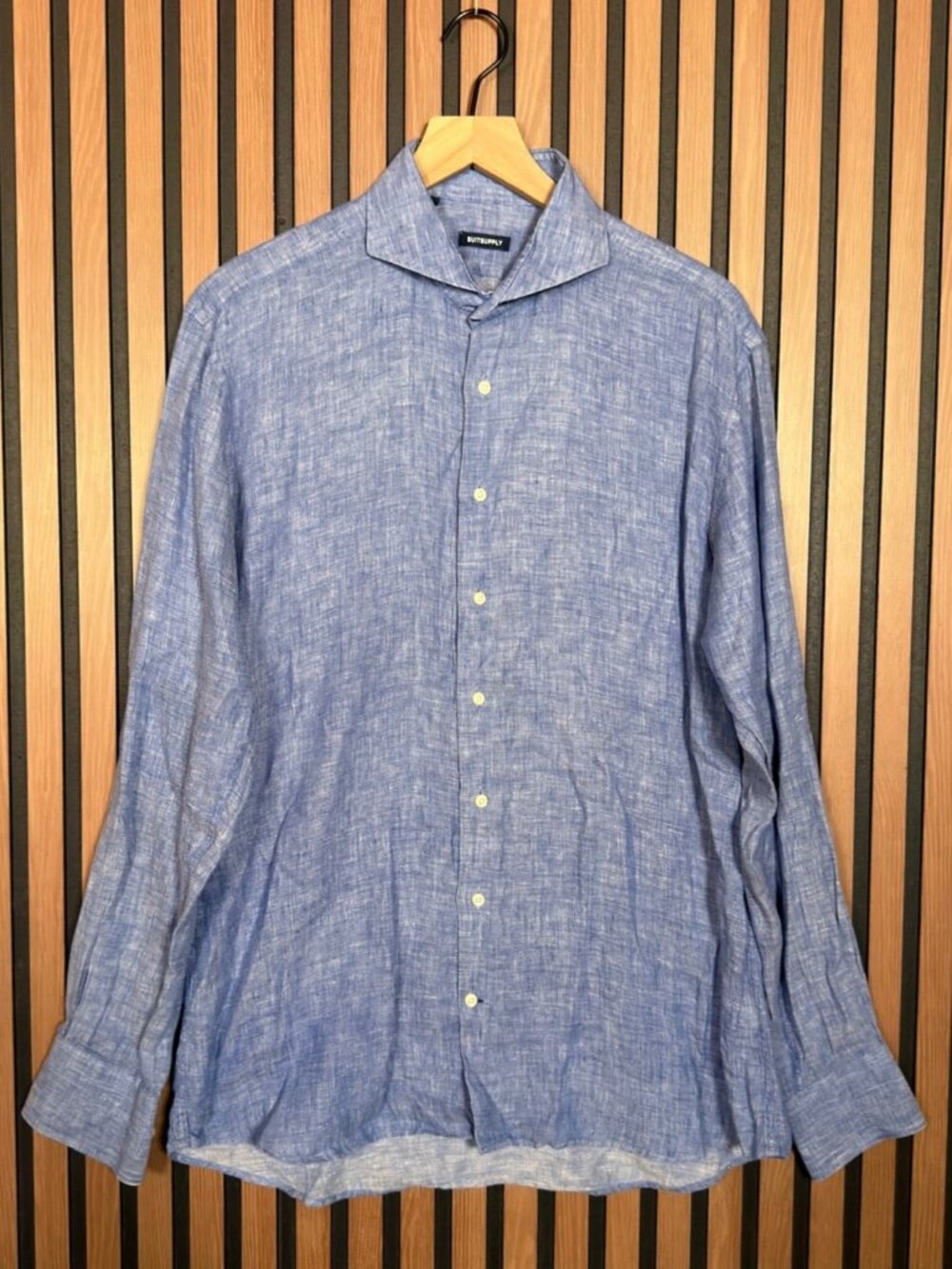 SuitSupply Dress Shirt 42 / 16.5 Men’s Blue 100% Linen Heather Collared